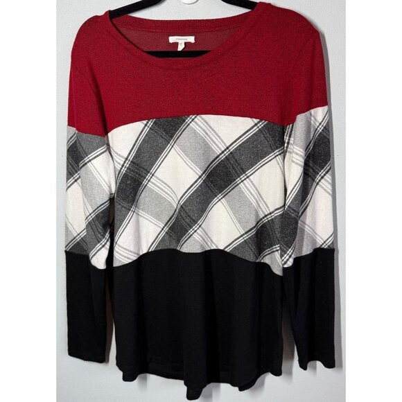 Maurices Women Buffalo Plaid Mixer Knit Top Large Colorblock Cabincore Cozy Fall - Picture 1 of 12